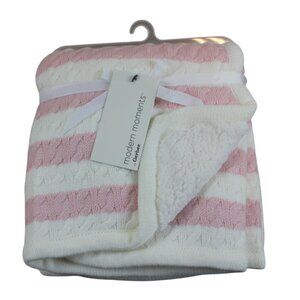 Gerber Modern Moments Baby Blanket Pink Ivory Striped Knit Sherpa Girls NWT